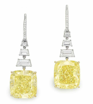 16.48 carat and 16.04 carat Fancy Intense Yellow diamond earrings