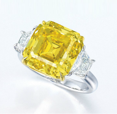 10.76 carat Fancy Vivid Yellow diamond ring