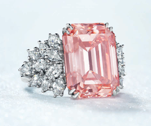12.88 carat Fancy Intense Orangy Pink VS2 Harry Winston diamond ring